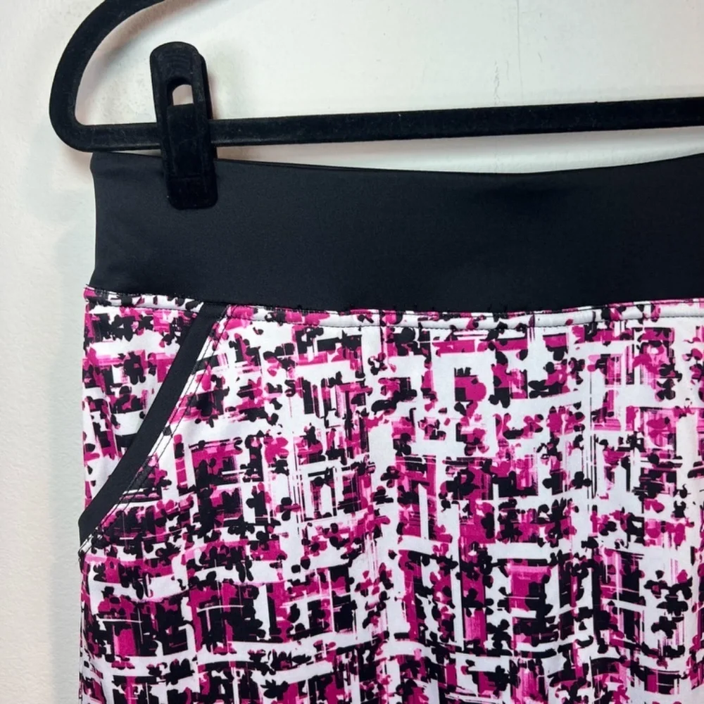 PGA Tour Golf Skort Skirt Black White Pink Geometric Pull On Pockets Mini Medium